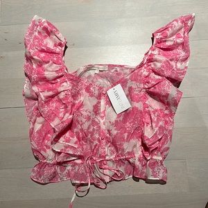 LoveShack Fancy Pink ruffle shirt